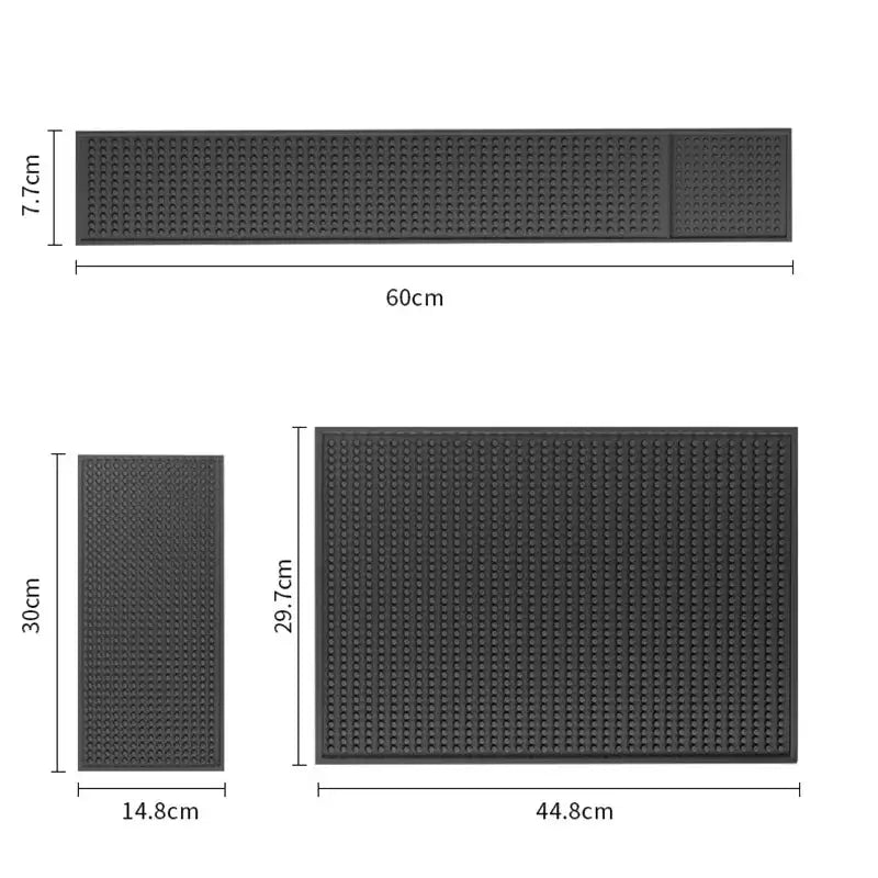 Black rubber raised dot coffee bar cup mat with textured pattern and rectangular cutout for decorbites coffee bar use