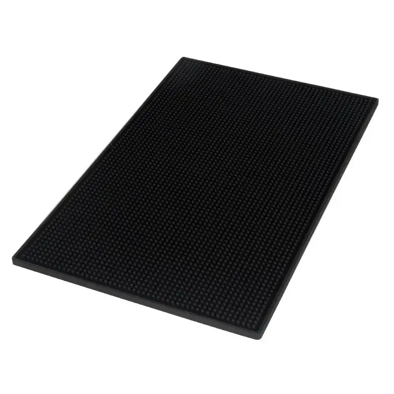 Black rubber coffee bar cup mat with raised dot textured grid surface for kitchen drain by decorbites coffee bar