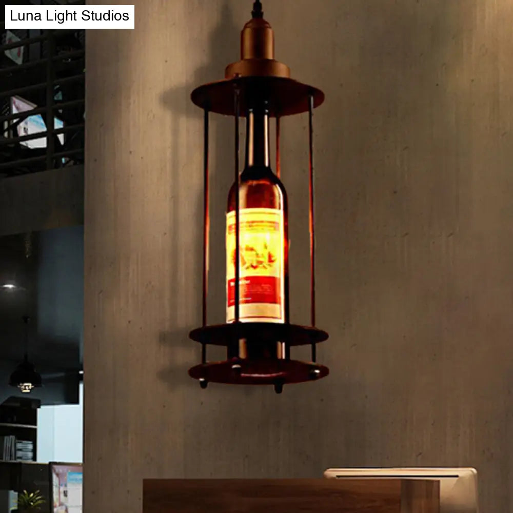 Black/Rust Farmhouse Metal Wine Bottle Pendant Ceiling Light | 1-Light Dining Room Hanging Lamp