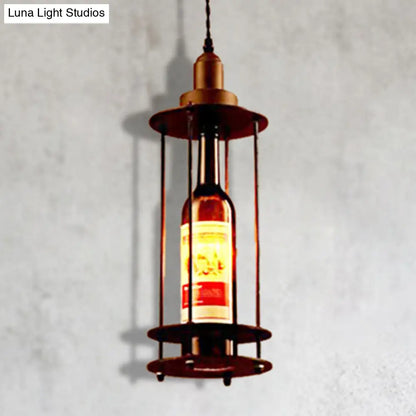 Black/Rust Farmhouse Metal Wine Bottle Pendant Ceiling Light | 1-Light Dining Room Hanging Lamp