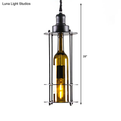 Black/Rust Farmhouse Metal Wine Bottle Pendant Ceiling Light | 1-Light Dining Room Hanging Lamp