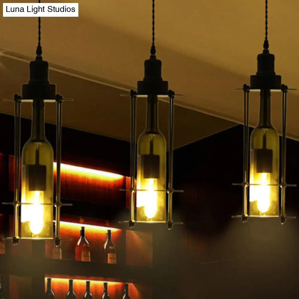 Black/Rust Farmhouse Metal Wine Bottle Pendant Ceiling Light | 1-Light Dining Room Hanging Lamp