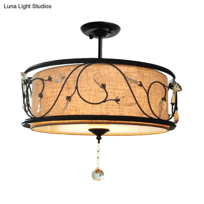 مصباح سقف DecorBites™‎ أسود ريفي شبه مدمج مع ستارة كريستالية - 4 مصابيح، قطر 14 بوصة/21.5 بوصة - غطاء من القماش