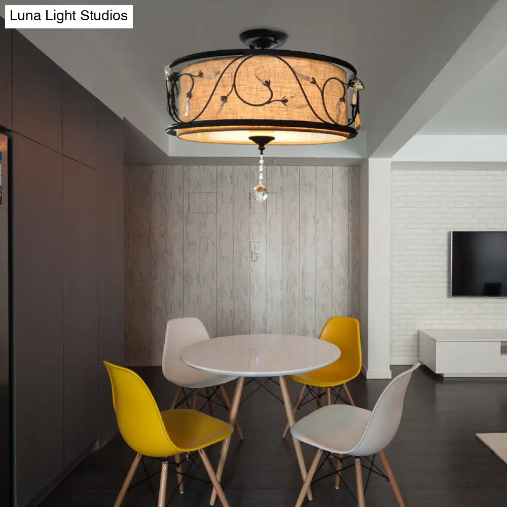 مصباح سقف DecorBites™‎ أسود ريفي شبه مدمج مع ستارة كريستالية - 4 مصابيح، قطر 14 بوصة/21.5 بوصة - غطاء من القماش