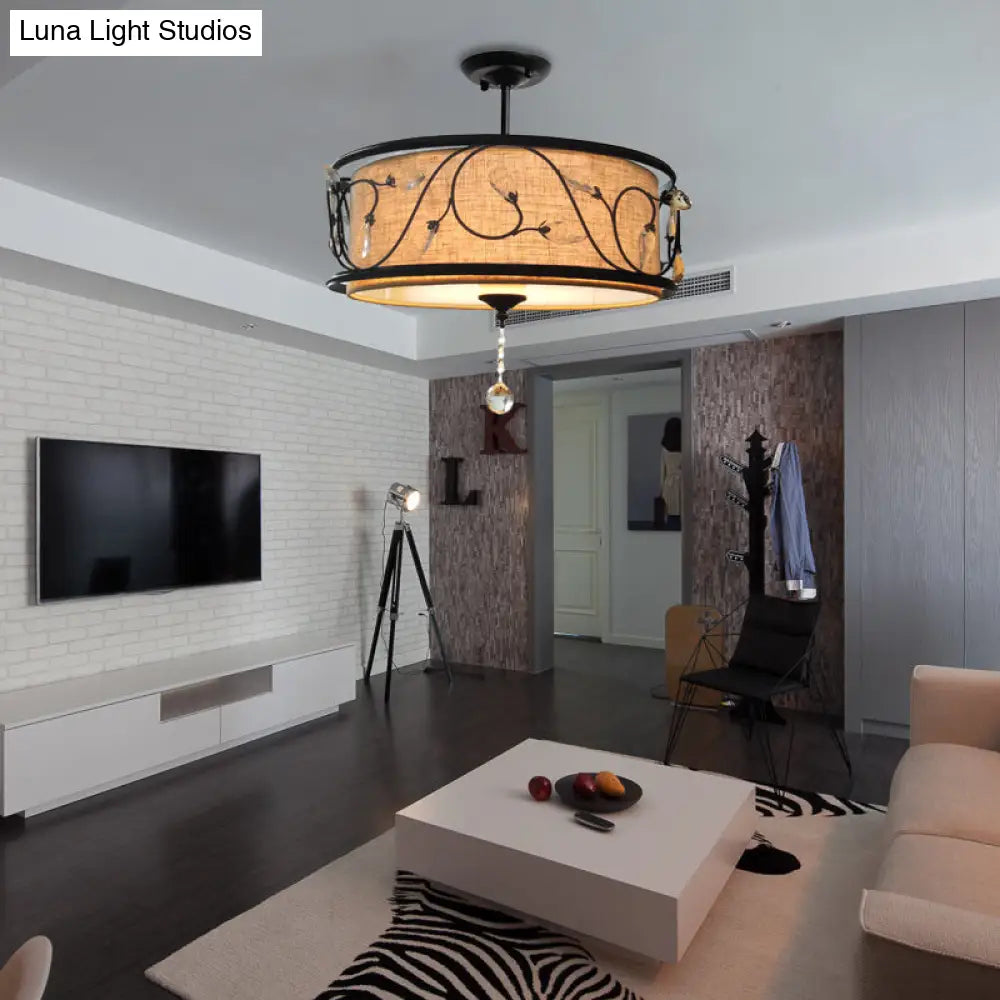 مصباح سقف DecorBites™‎ أسود ريفي شبه مدمج مع ستارة كريستالية - 4 مصابيح، قطر 14 بوصة/21.5 بوصة - غطاء من القماش