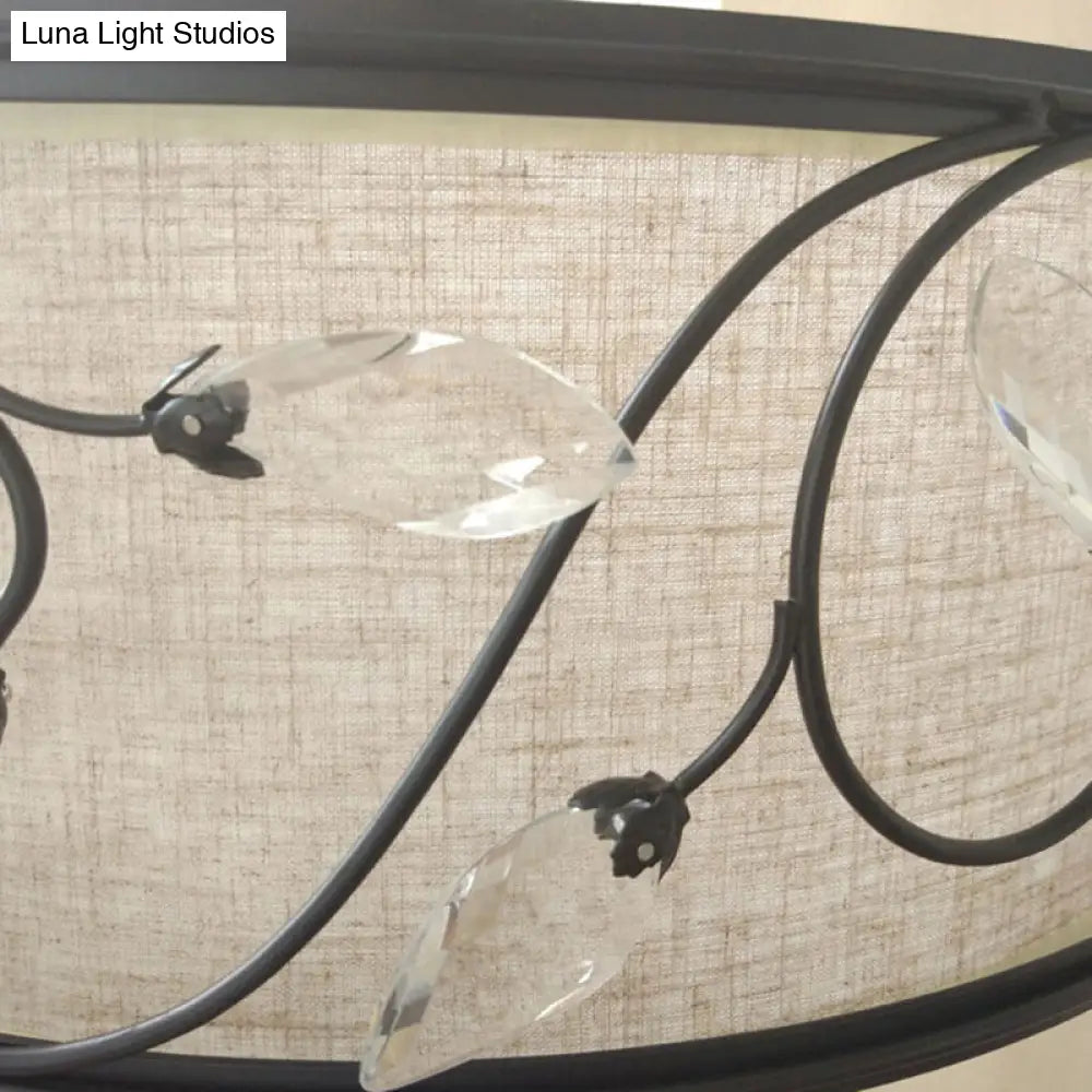 مصباح سقف DecorBites™‎ أسود ريفي شبه مدمج مع ستارة كريستالية - 4 مصابيح، قطر 14 بوصة/21.5 بوصة - غطاء من القماش