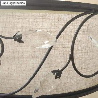 مصباح سقف DecorBites™‎ أسود ريفي شبه مدمج مع ستارة كريستالية - 4 مصابيح، قطر 14 بوصة/21.5 بوصة - غطاء من القماش