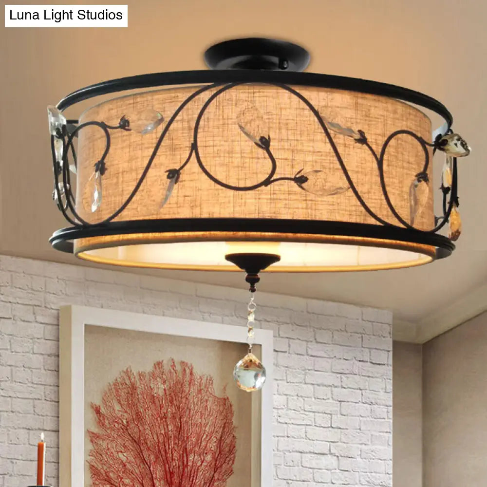 مصباح سقف DecorBites™‎ أسود ريفي شبه مدمج مع ستارة كريستالية - 4 مصابيح، قطر 14 بوصة/21.5 بوصة - غطاء من القماش