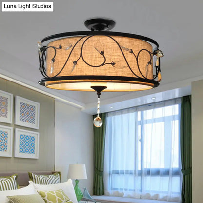 مصباح سقف DecorBites™‎ أسود ريفي شبه مدمج مع ستارة كريستالية - 4 مصابيح، قطر 14 بوصة/21.5 بوصة - غطاء من القماش