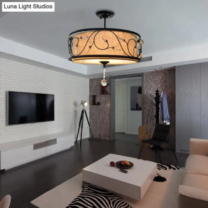 مصباح سقف DecorBites™‎ أسود ريفي شبه مدمج مع ستارة كريستالية - 4 مصابيح، قطر 14 بوصة/21.5 بوصة - غطاء من القماش