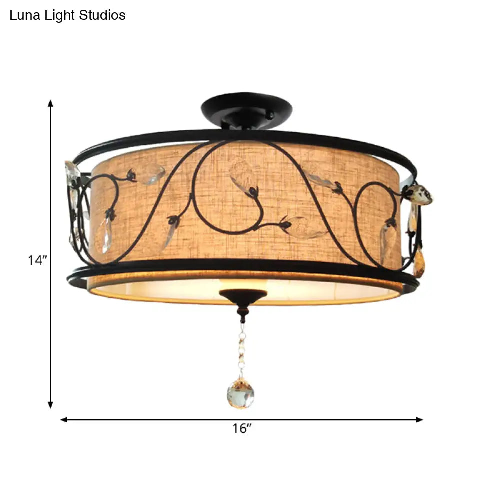 مصباح سقف DecorBites™‎ أسود ريفي شبه مدمج مع ستارة كريستالية - 4 مصابيح، قطر 14 بوصة/21.5 بوصة - غطاء من القماش