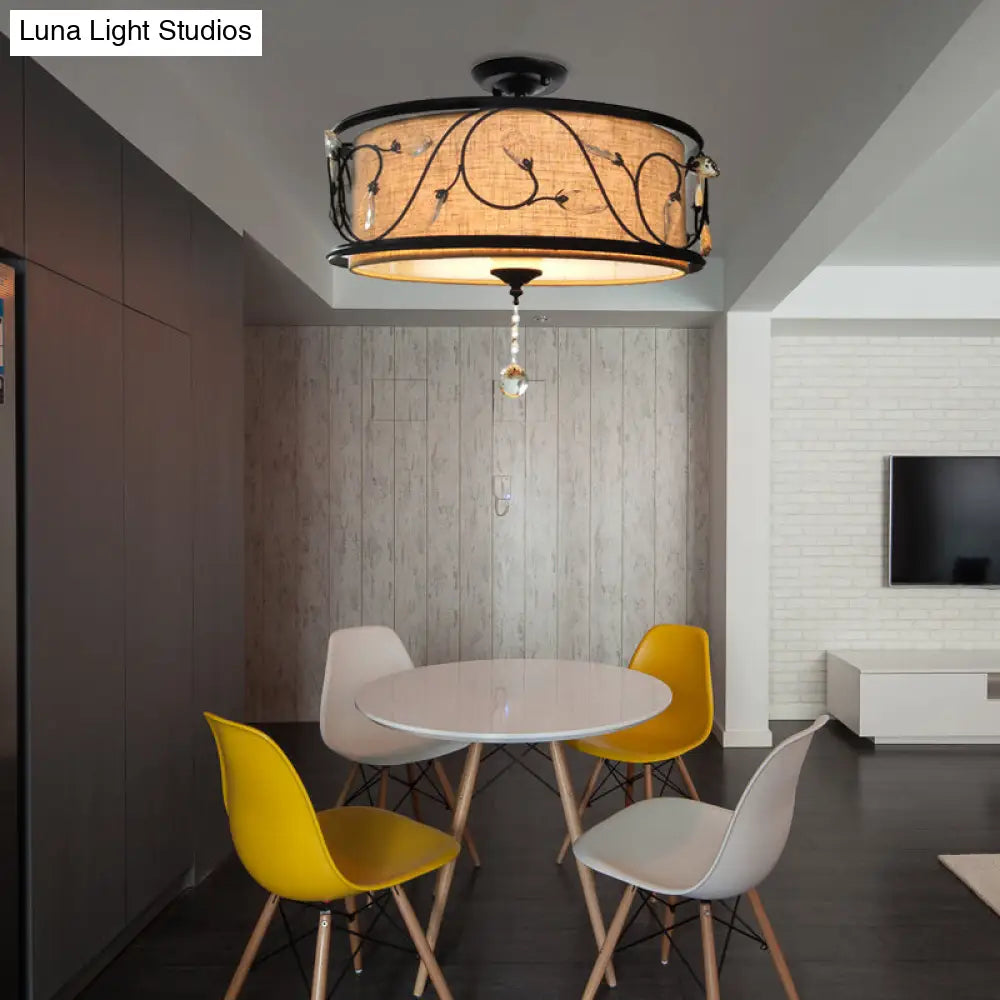 مصباح سقف DecorBites™‎ أسود ريفي شبه مدمج مع ستارة كريستالية - 4 مصابيح، قطر 14 بوصة/21.5 بوصة - غطاء من القماش