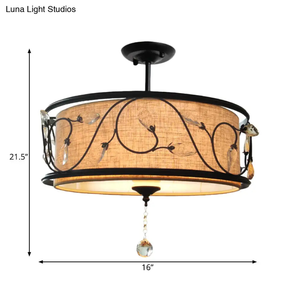 مصباح سقف DecorBites™‎ أسود ريفي شبه مدمج مع ستارة كريستالية - 4 مصابيح، قطر 14 بوصة/21.5 بوصة - غطاء من القماش