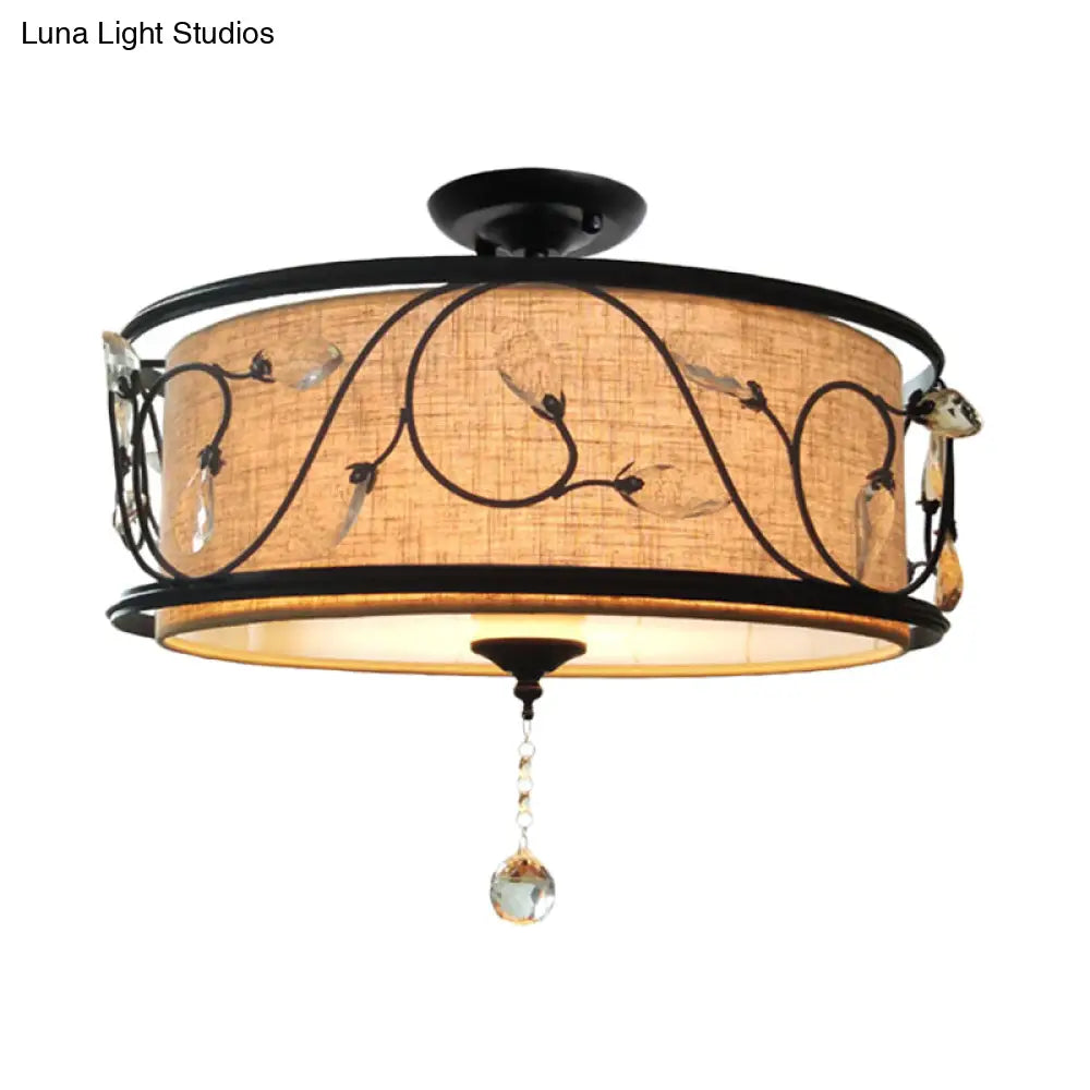 مصباح سقف DecorBites™‎ أسود ريفي شبه مدمج مع ستارة كريستالية - 4 مصابيح، قطر 14 بوصة/21.5 بوصة - غطاء من القماش
