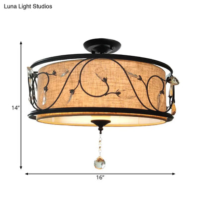 مصباح سقف DecorBites™‎ أسود ريفي شبه مدمج مع ستارة كريستالية - 4 مصابيح، قطر 14 بوصة/21.5 بوصة - غطاء من القماش