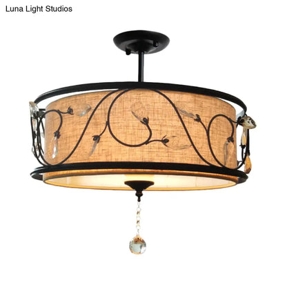 مصباح سقف DecorBites™‎ أسود ريفي شبه مدمج مع ستارة كريستالية - 4 مصابيح، قطر 14 بوصة/21.5 بوصة - غطاء من القماش