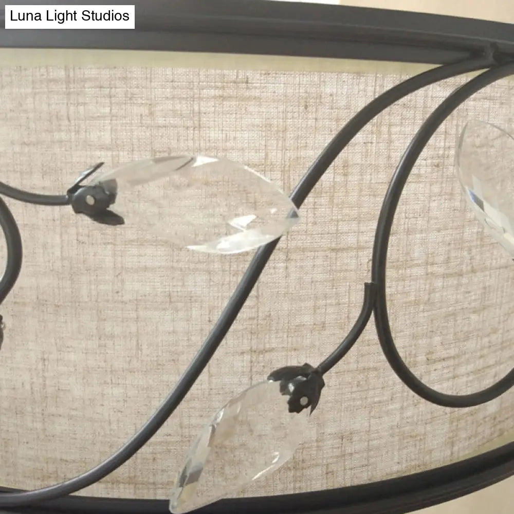 مصباح سقف DecorBites™‎ أسود ريفي شبه مدمج مع ستارة كريستالية - 4 مصابيح، قطر 14 بوصة/21.5 بوصة - غطاء من القماش