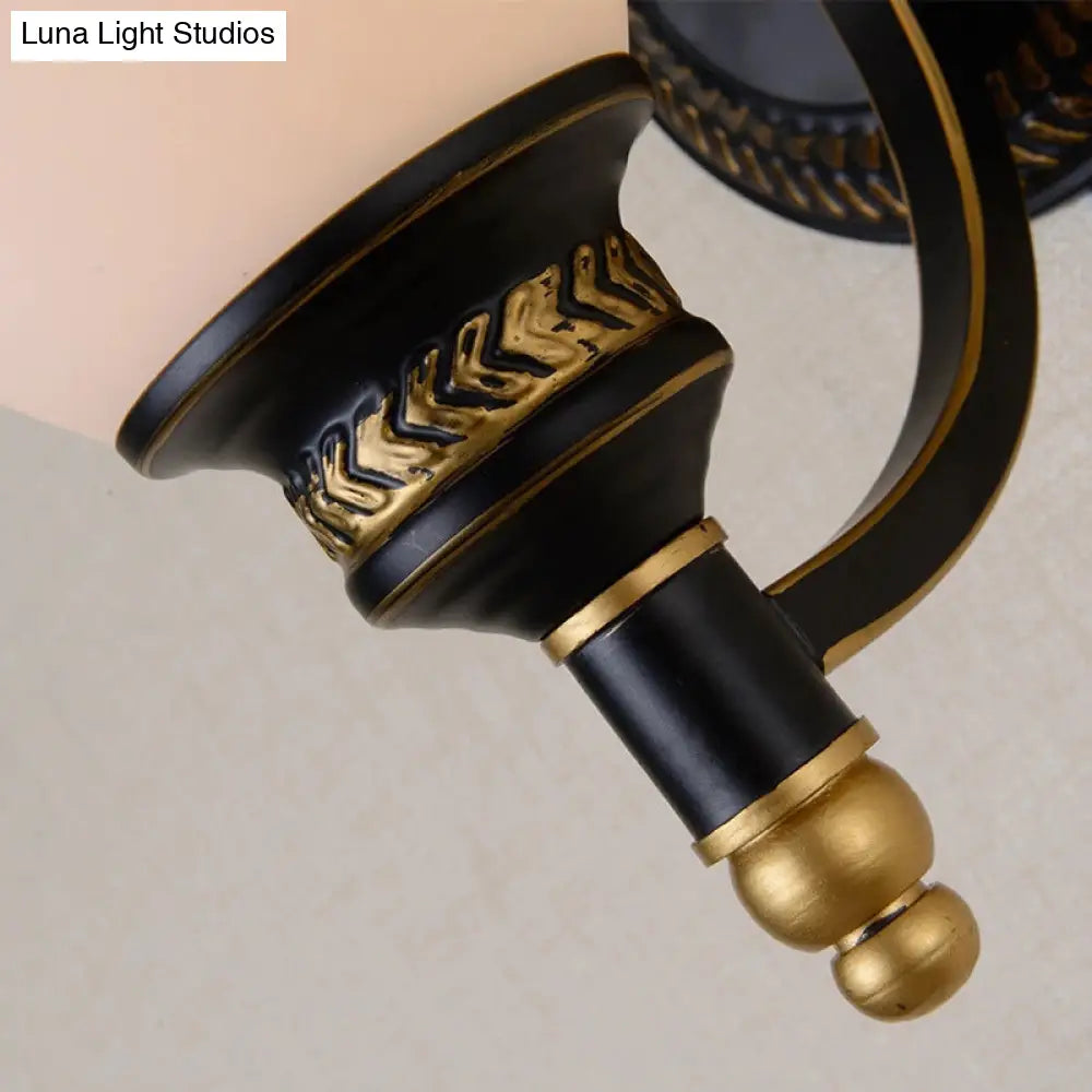 Black Rustic Wall Lamp with Bell-Shaped White Frost Glass – Ideal for Living Room Lighting