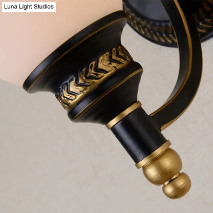 Black Rustic Wall Lamp with Bell-Shaped White Frost Glass – Ideal for Living Room Lighting