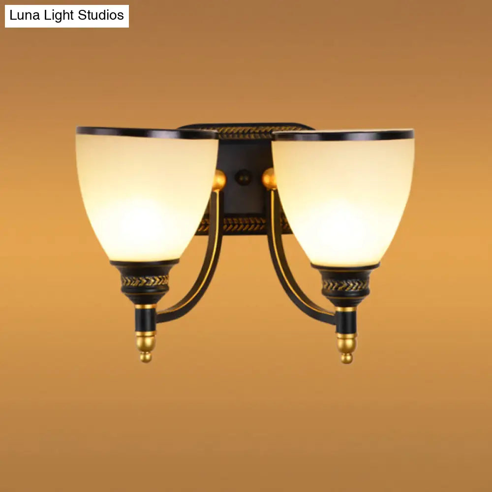 Black Rustic Wall Lamp with Bell-Shaped White Frost Glass – Ideal for Living Room Lighting