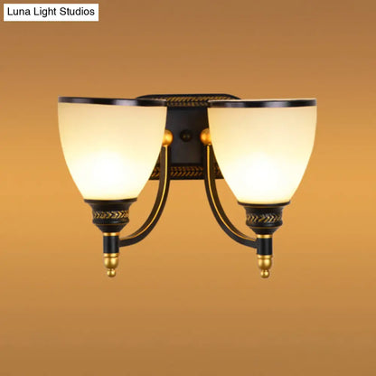 Black Rustic Wall Lamp with Bell-Shaped White Frost Glass – Ideal for Living Room Lighting