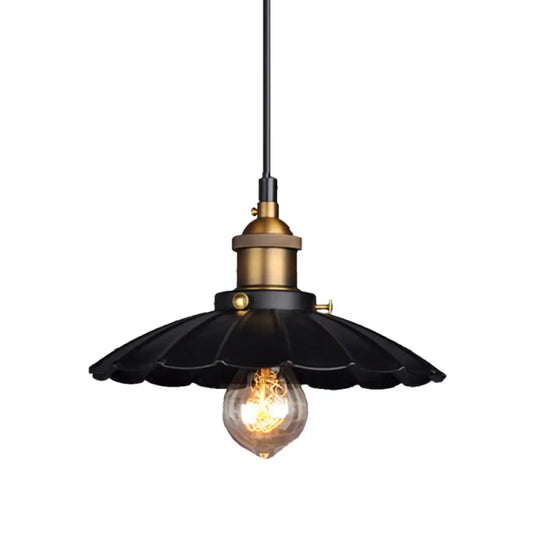 Black Scalloped Metal Pendant Lighting for Farm-Styled Coffee Shops