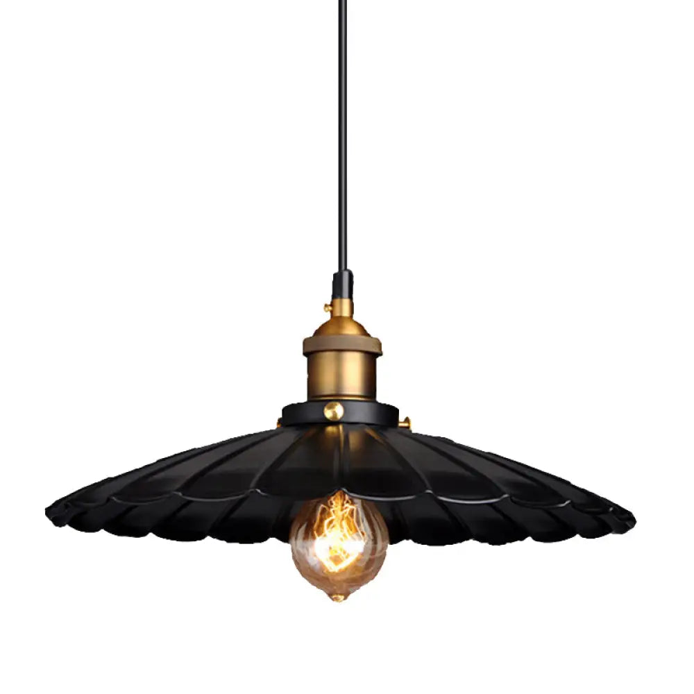 Black Scalloped Metal Pendant Lighting for Farm-Styled Coffee Shops