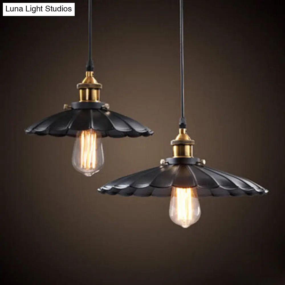 Black Scalloped Metal Pendant Lighting for Farm-Styled Coffee Shops