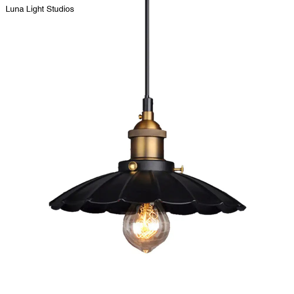 Black Scalloped Metal Pendant Lighting for Farm-Styled Coffee Shops