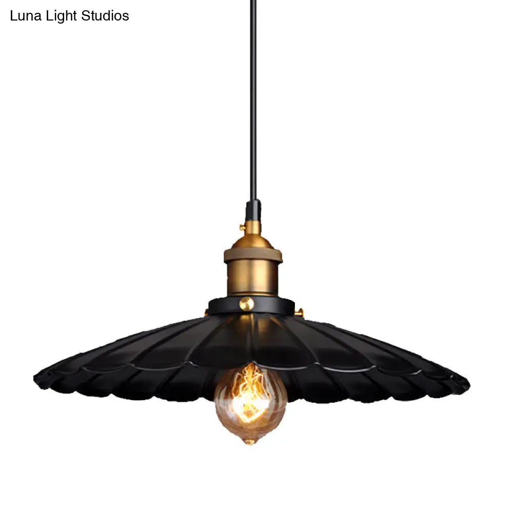 Black Scalloped Metal Pendant Lighting for Farm-Styled Coffee Shops