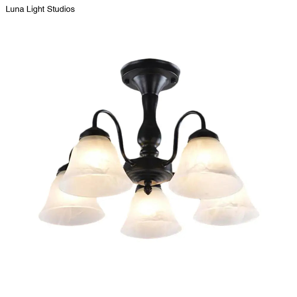 DecorBites™ Black Semi Flush Light with Frosted Glass Bell Shades - Ideal for Living Room Ceiling Mount