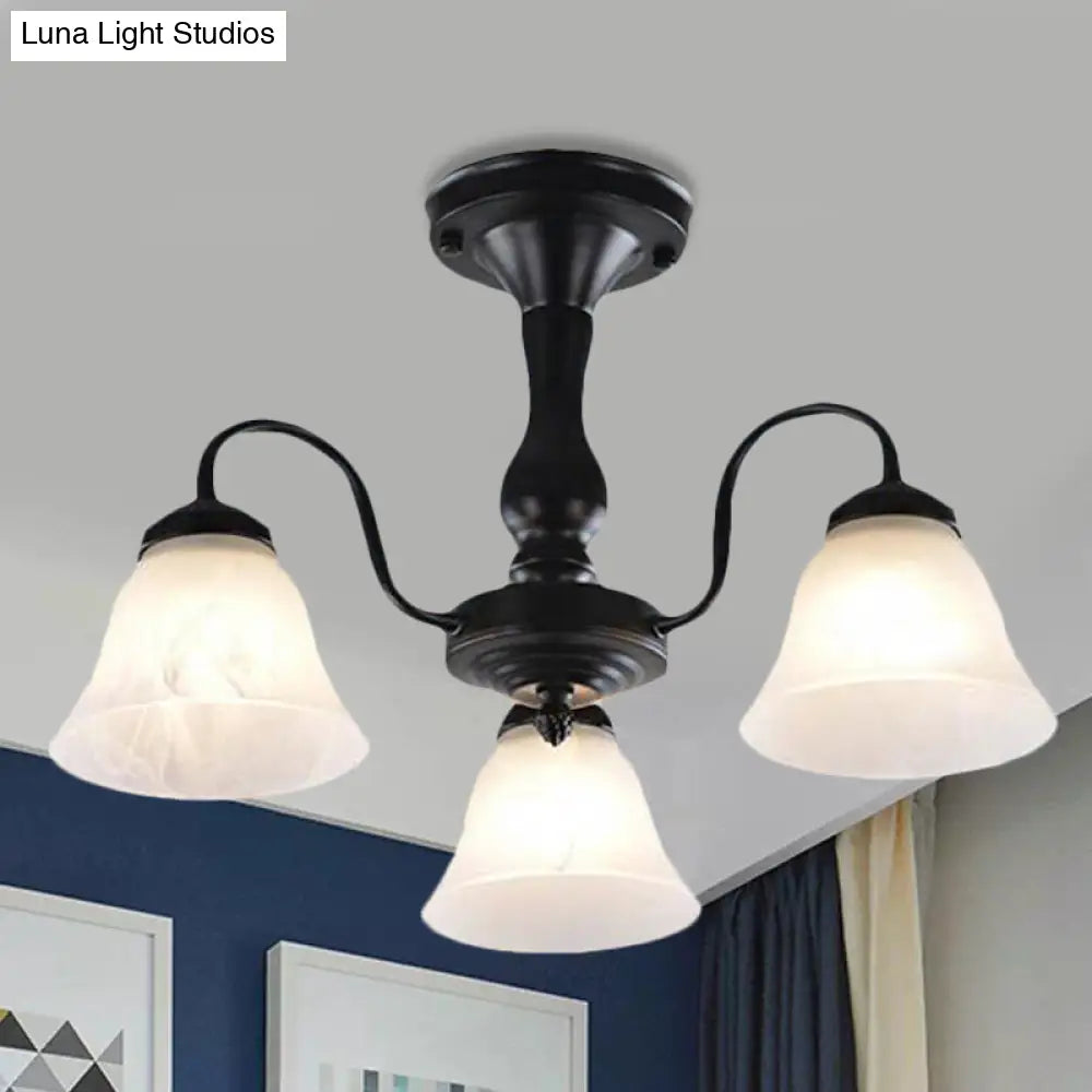 DecorBites™ Black Semi Flush Light with Frosted Glass Bell Shades - Ideal for Living Room Ceiling Mount