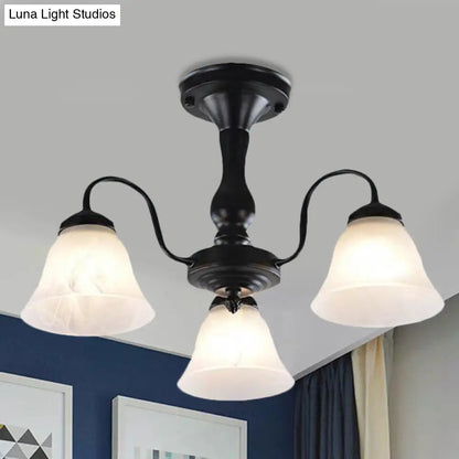 DecorBites™ Black Semi Flush Light with Frosted Glass Bell Shades - Ideal for Living Room Ceiling Mount