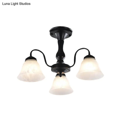 DecorBites™ Black Semi Flush Light with Frosted Glass Bell Shades - Ideal for Living Room Ceiling Mount