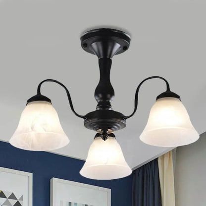 DecorBites™ Black Semi Flush Light with Frosted Glass Bell Shades - Ideal for Living Room Ceiling Mount