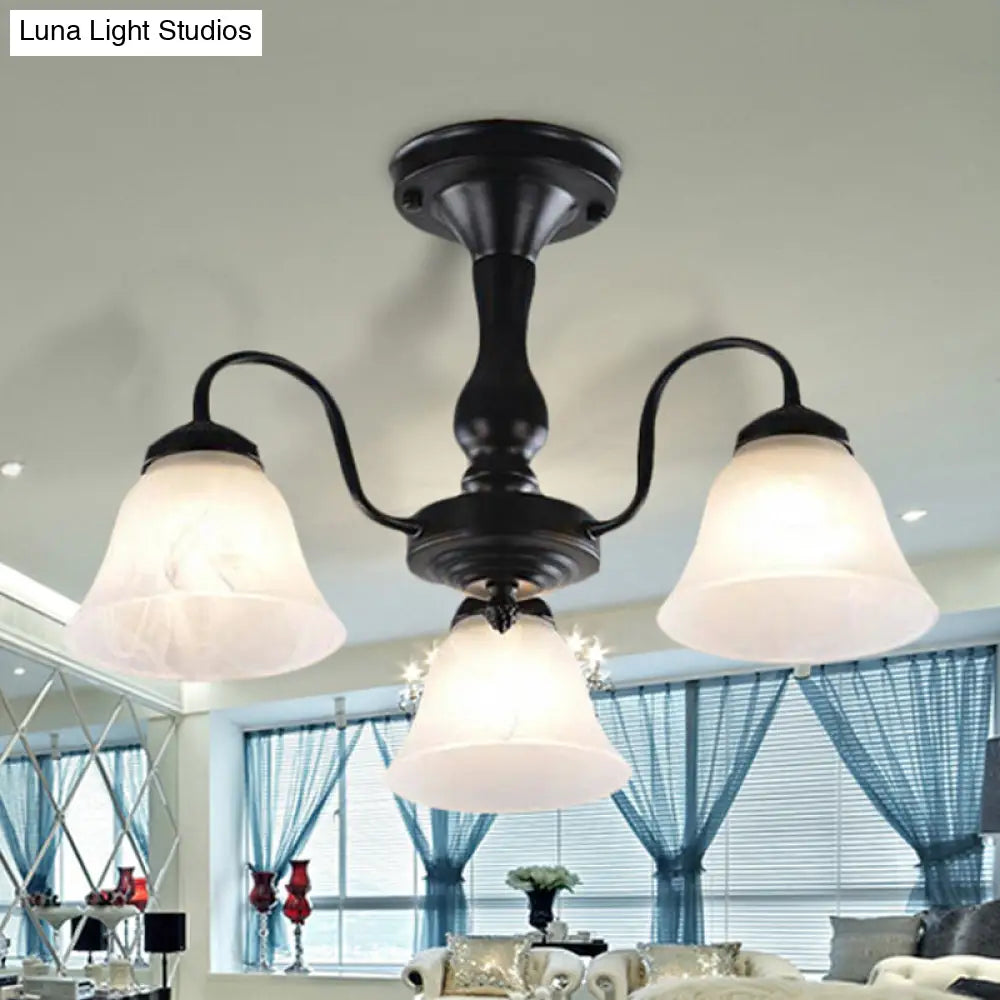DecorBites™ Black Semi Flush Light with Frosted Glass Bell Shades - Ideal for Living Room Ceiling Mount