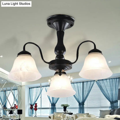 DecorBites™ Black Semi Flush Light with Frosted Glass Bell Shades - Ideal for Living Room Ceiling Mount