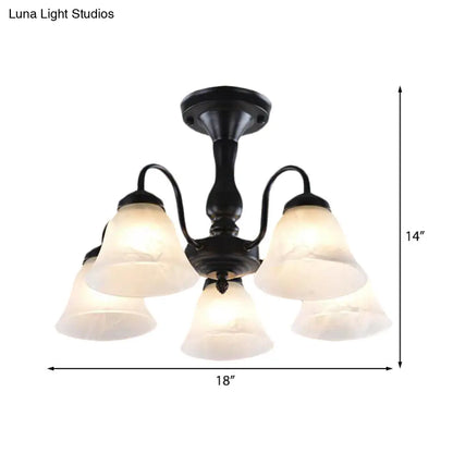 DecorBites™ Black Semi Flush Light with Frosted Glass Bell Shades - Ideal for Living Room Ceiling Mount