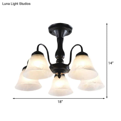DecorBites™ Black Semi Flush Light with Frosted Glass Bell Shades - Ideal for Living Room Ceiling Mount