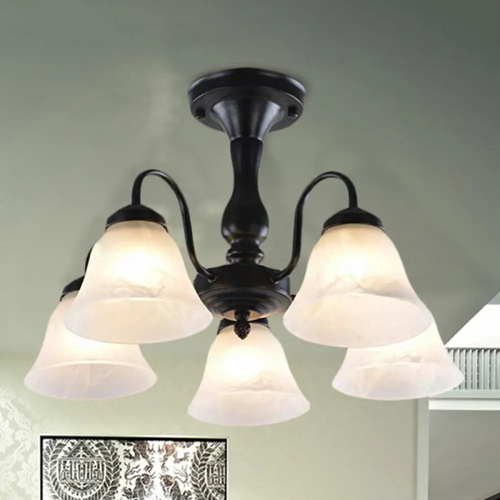 DecorBites™ Black Semi Flush Light with Frosted Glass Bell Shades - Ideal for Living Room Ceiling Mount