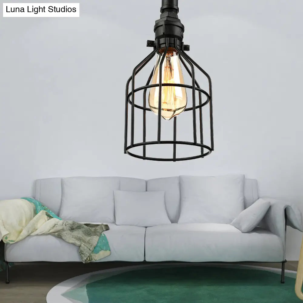 DecorBites™ Black Semi-Flush Mount Ceiling Lamp with Cage Shade - Stylish Metallic Lighting for Living Room