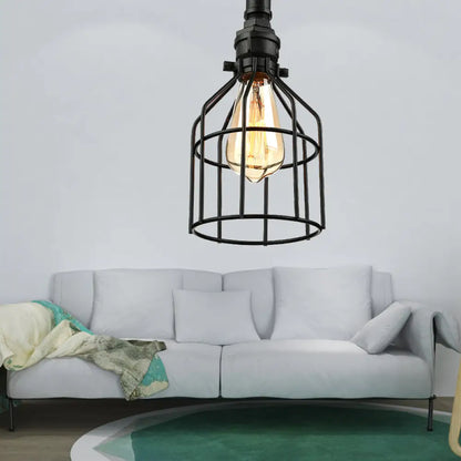 DecorBites™ Black Semi-Flush Mount Ceiling Lamp with Cage Shade - Stylish Metallic Lighting for Living Room