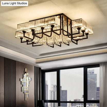 Lámpara de techo rectangular contemporánea DecorBites™ negra semiempotrada con cristal prismático para sala de estar