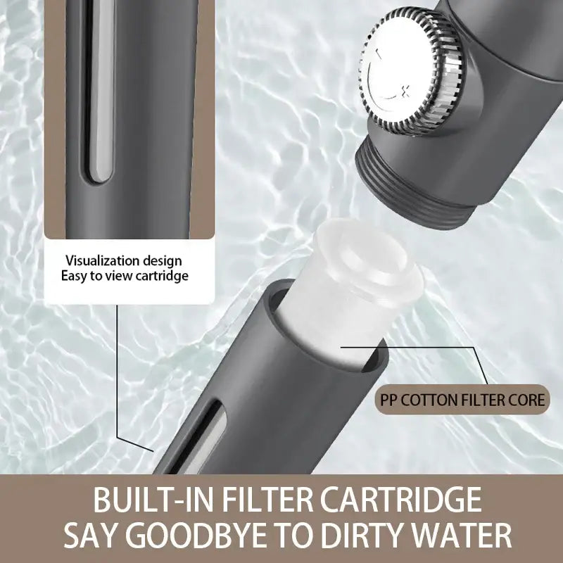 Black and silver decorbites adjustable high pressure shower head with gray faucet and built-in pp cotton filter core