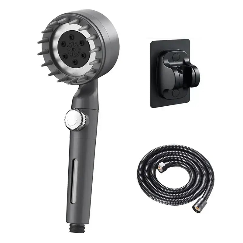 Black matte finish decorbites adjustable high pressure shower head with circular spray face and textured grip handle