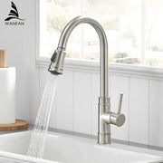 Black single handle stainless steel kitchen faucet with sleek arched spout and pull-down spray head decorbites single handle