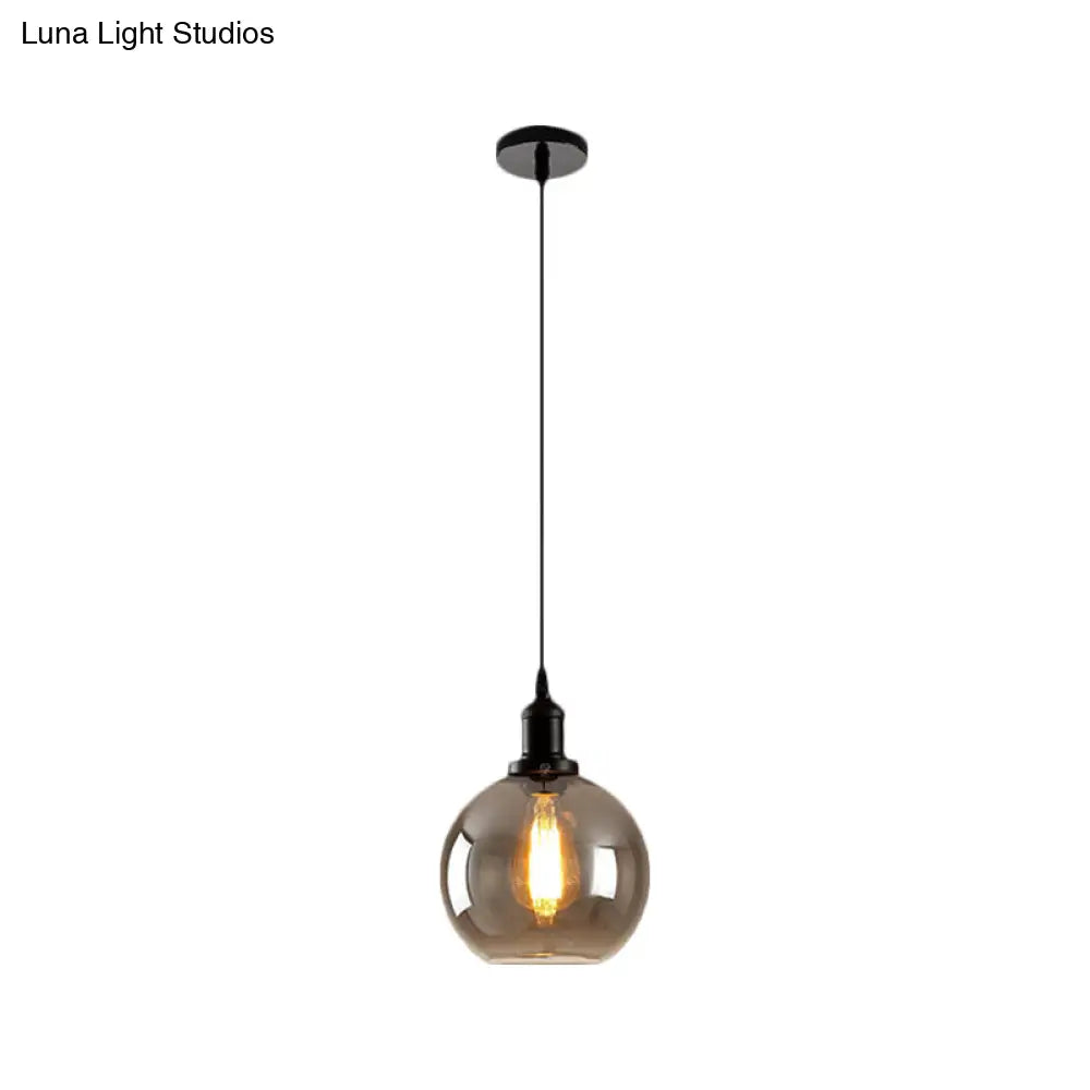 Black Single-Light Pendant Ceiling Light with Smoked Glass Globe - Farmhouse Lighting