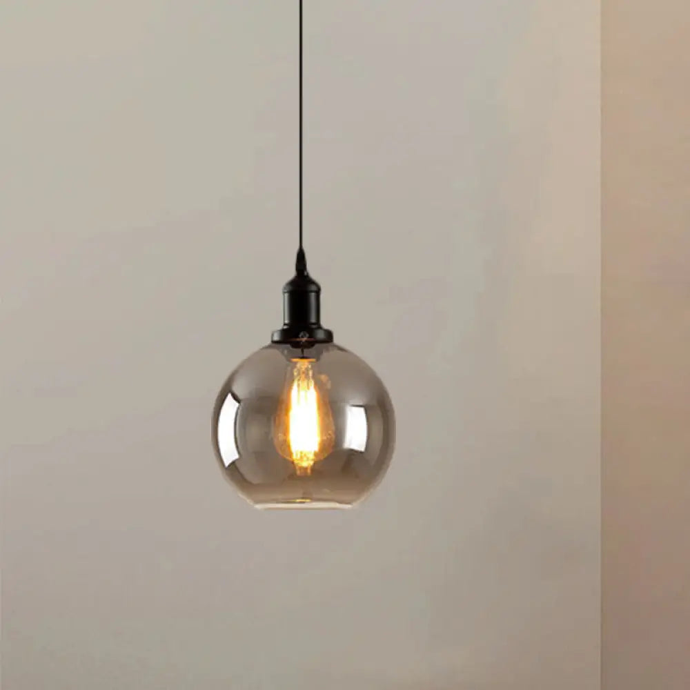 Black Single-Light Pendant Ceiling Light with Smoked Glass Globe - Farmhouse Lighting