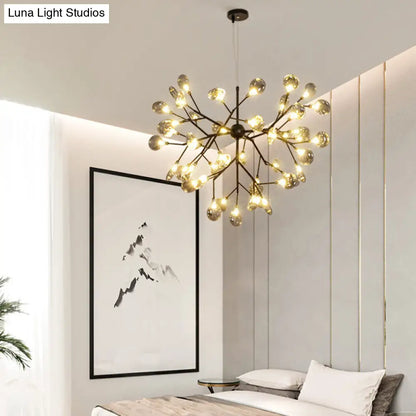 Black Smoked Glass LED Firefly Chandelier Pendant Light with Minimalist Design