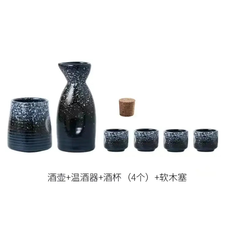 Black speckled ceramic wine sake set with cork stopper and heater for dining room decorbites ceramic wine use